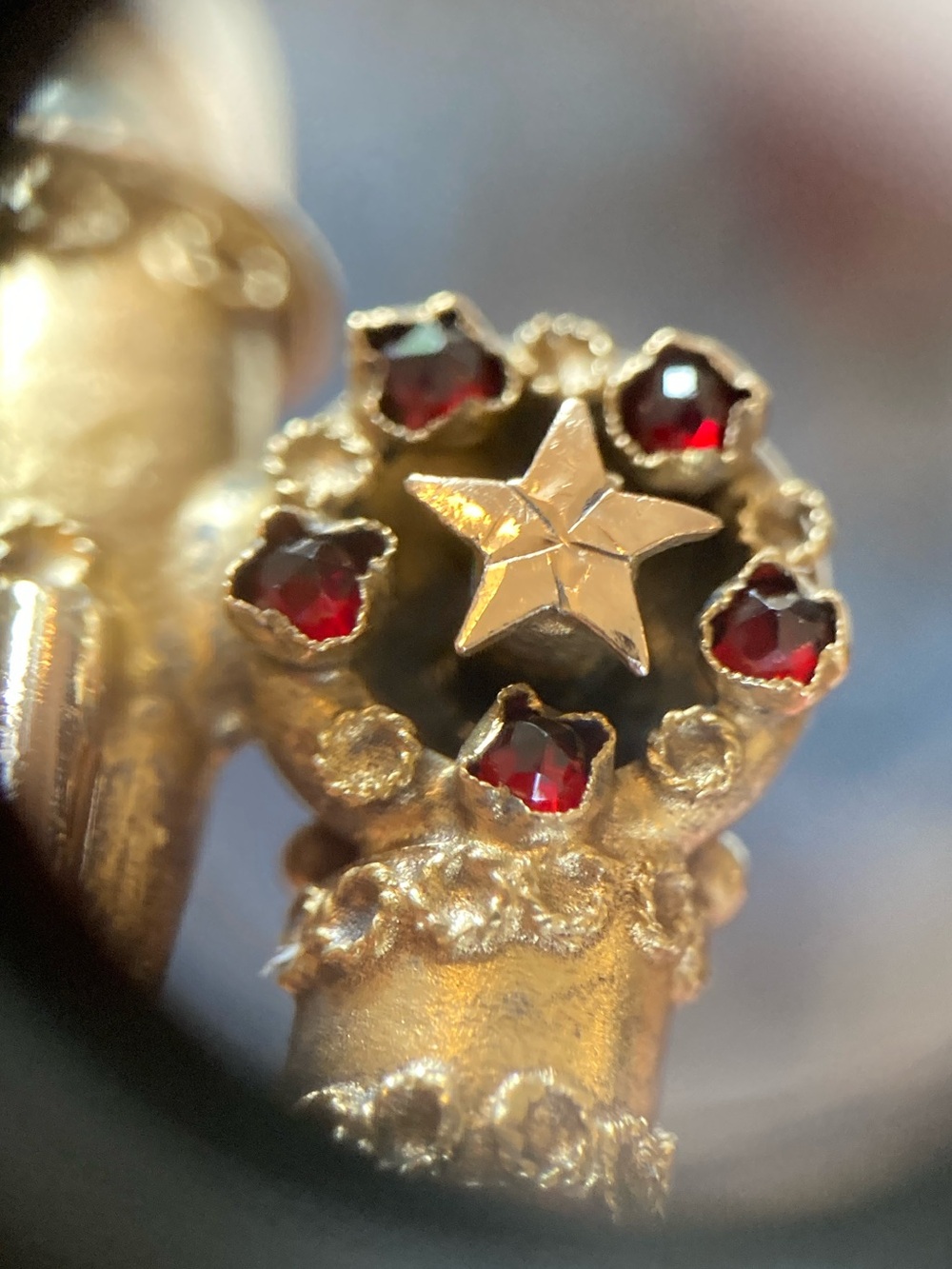 Antique Victorian Celestial Rose-Cut Garnet Crescent Moon & Stars GF Bracelet - Picture 5 of 16